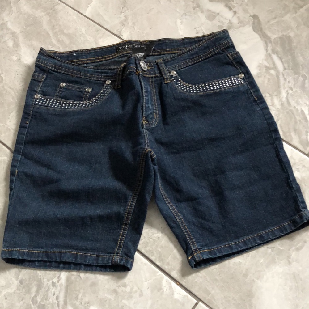 ❤️3X20 TOUGH CLUB Women Embellished Studs Jean Shorts | 11